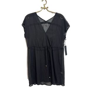 NWT Ivanka Trump Black Sheer Tie‎ Swim Beach Cover Up Dress S M $99